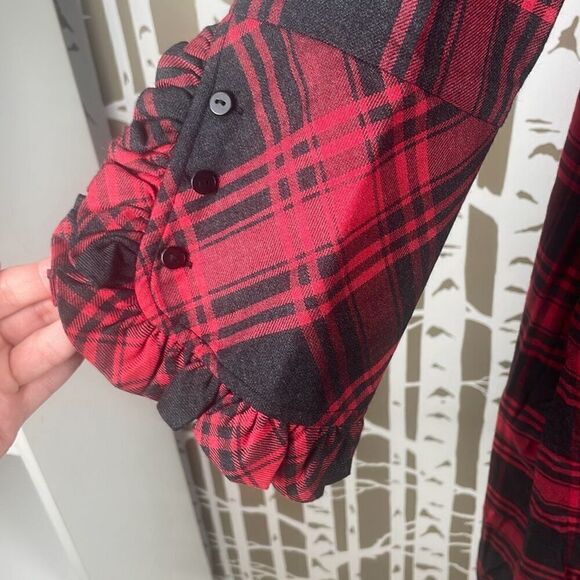 Soft Surroundings Bennington Plaid Ruffle Collar French Cuff Shirt Dress PXL - Picture 9 of 11